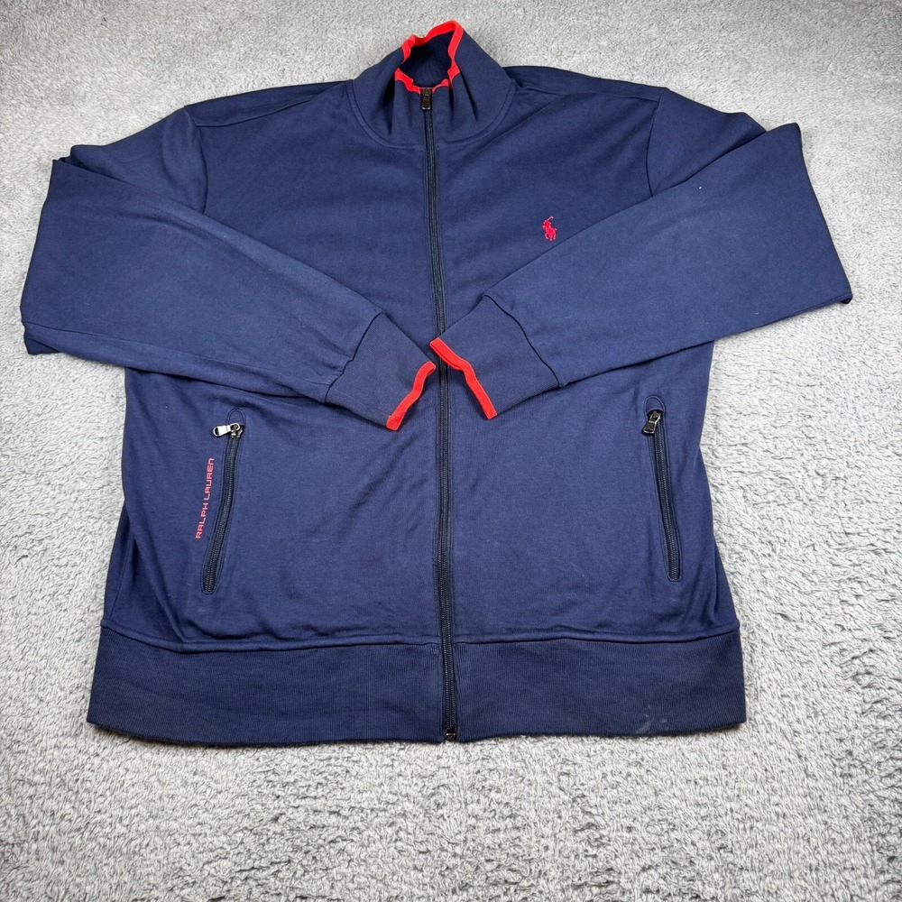 Polo Ralph Lauren Performance Track Jacket Mens‎ Large Full Zip Pockets Blue